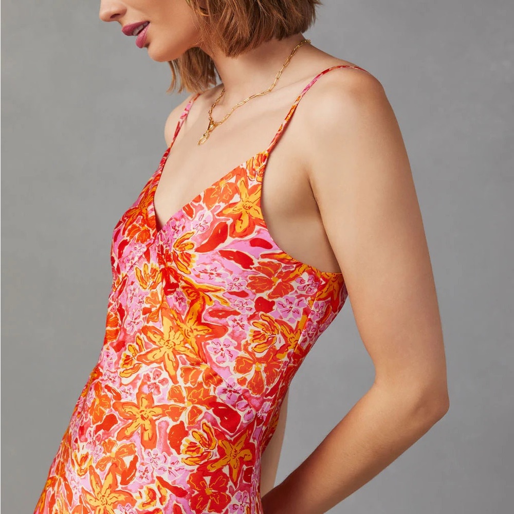 Vici Pink Satin Floral Midi Dress